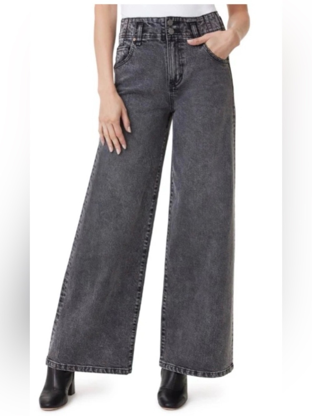 Habitual Wide-Leg High Rise Jeans - Charcoal Black Wash Size 29